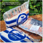 Lamb RACK FRENCHED CUT frozen Australia WHITE STRIPE whole cut 8 ribs +/- 1kg (price/kg)